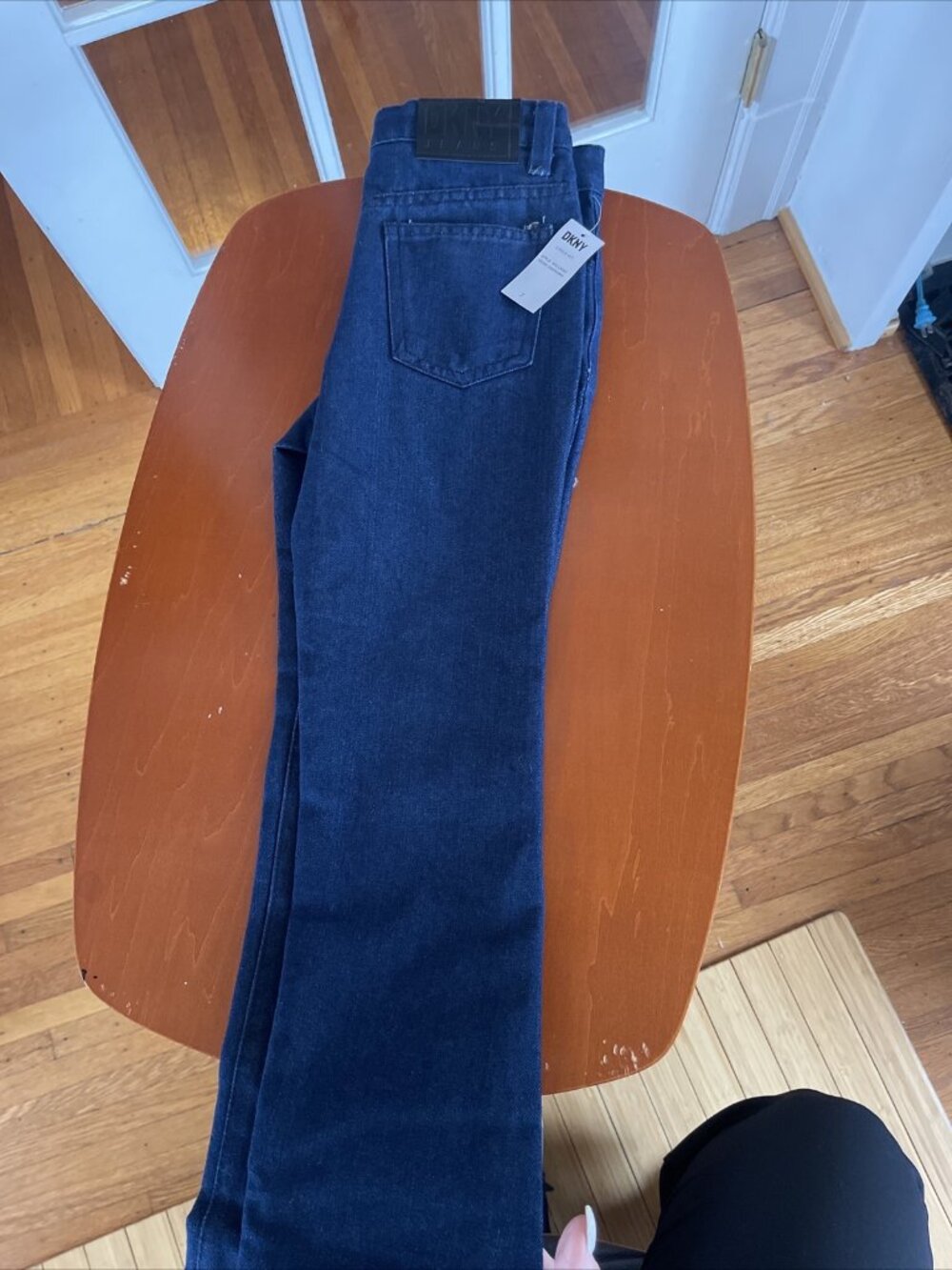 NWT DKNY Blue Adjustable Waist Classic Denim Straight Leg Jeans 7 unisex